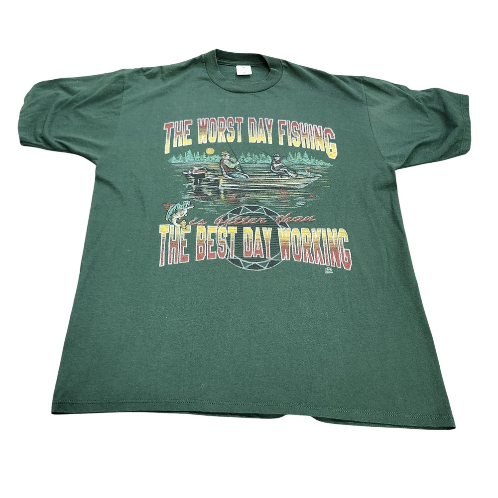 Cotton Grove Designs Shirt Mens XL Green Worst Day Fishing Graphic Tee Funny Top